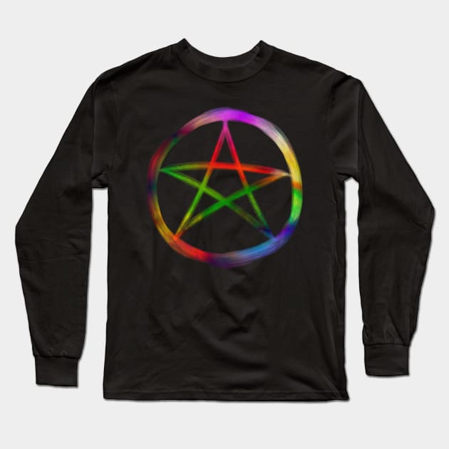 Rainbow pentacle pentagram star in circle Long Sleeve T-Shirt by deathlake